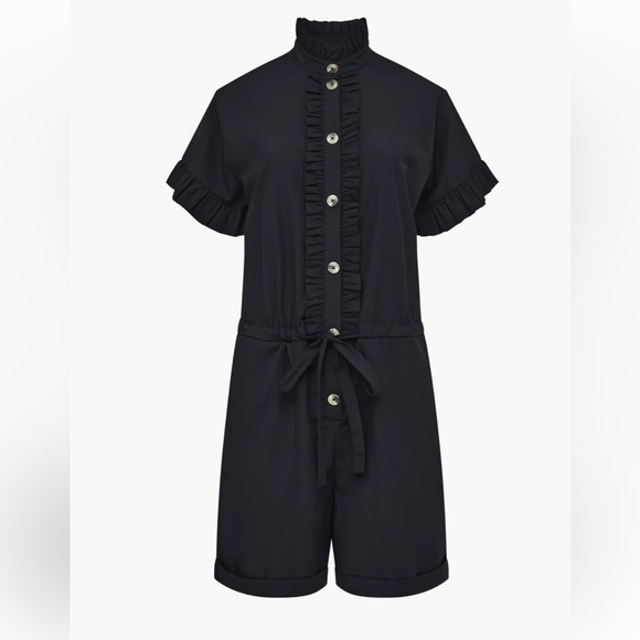 Black Ruffle Button-Up Romper - Picture 9 of 9